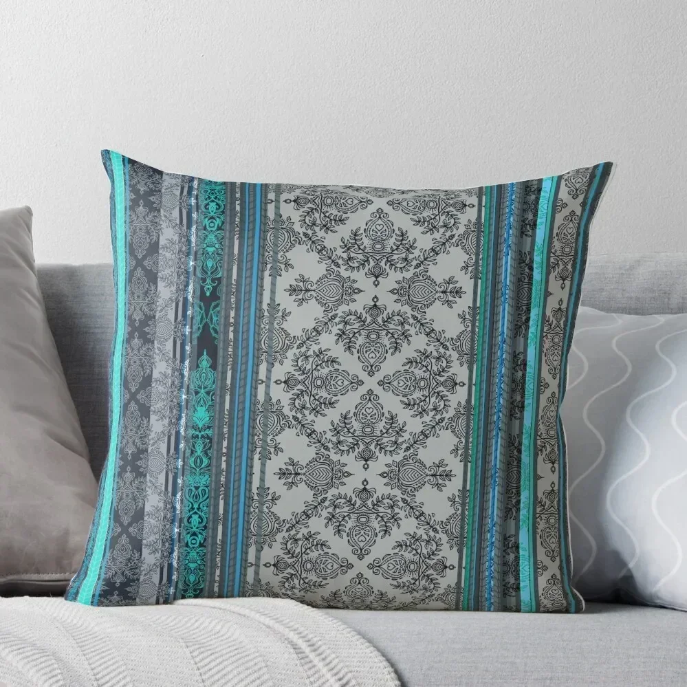 

Teal, Aqua & Grey Vintage Bohemian Wallpaper Throw Pillow Decorative Cushion Cover Cushion Cover Luxury pillow