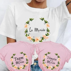 French Bridal Wedding Team Bride T-Shirt Bachelorette Party Tops Flower Crown Graphic Tshirt Evjf Future Bride Bridesmaid Tees