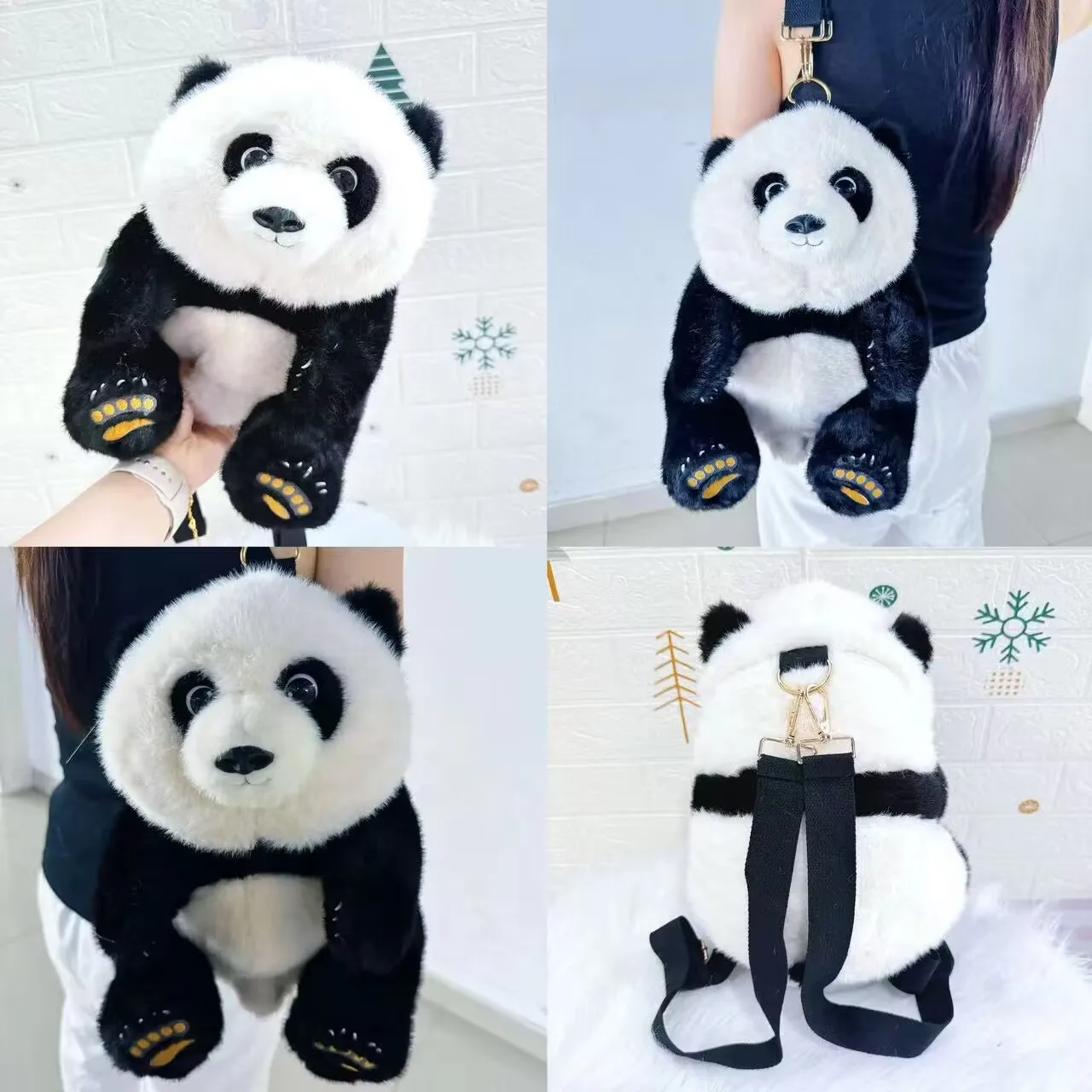 

Simulated Cute Realistic Giant Panda Baby Plush Toy Soft Stuffed Animal lifelike Doll Knapsack Versatile Satchel for Girls Gift