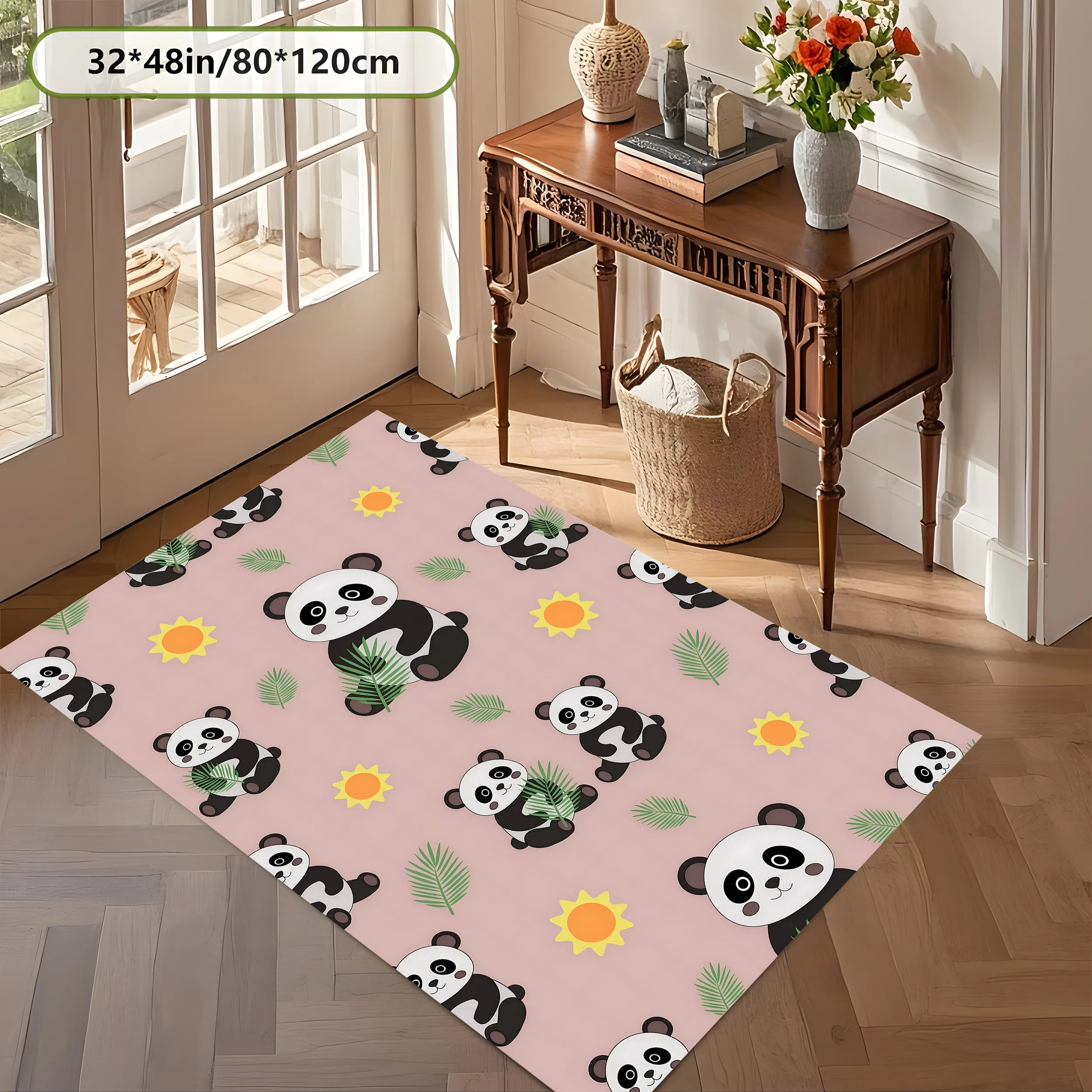 Large Area Rug Cartoon Panda Sun Bamboo Print Soft Velvet Living Room Bedroom Home Decor Area Rug