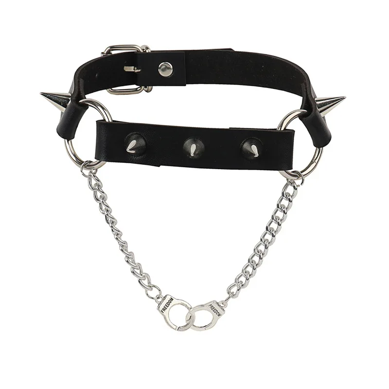 Punk Gothic Rock and roll Sweet Fashion Individuality Hip hop Cortex Rivet Chain Leather Pendant Choker Collarbone chain