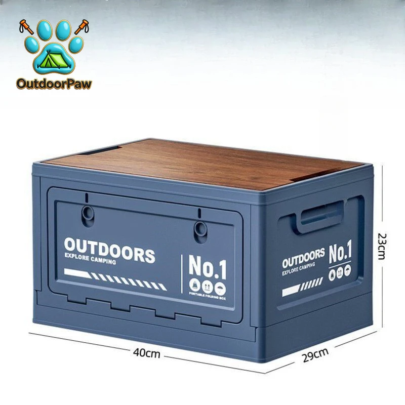 Outdoor large-capacity camping wooden cover camping tableware storage box folding multi-functional car trunk stall finishing