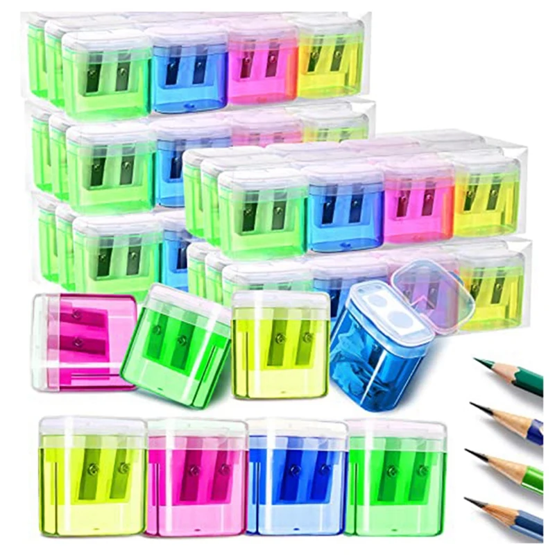 60 Pack Handheld Manual Pencil Sharpener Double Hole Pencil Sharpener For Kids, 4 Colors