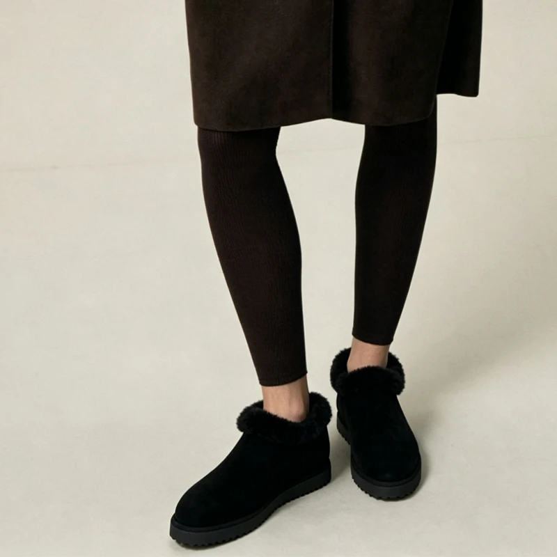 Women's Cow Leather Snow Boots - Warm Wool Fur Ankle Boots