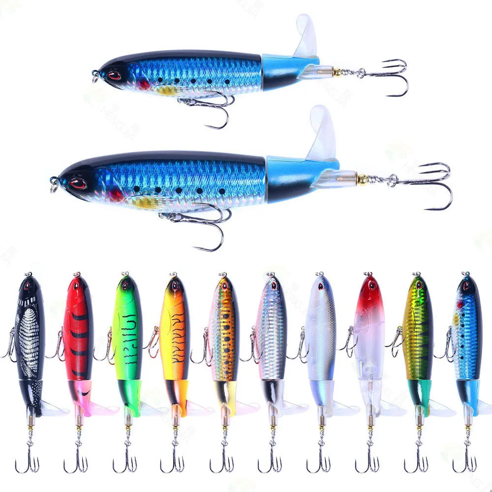 11cm/14cm Przynęty wędkarskie Topwater Whopper Popper Sztuczne przynęty Twardy Plopper Miękki obrotowy ogon Przynęta wędkarska