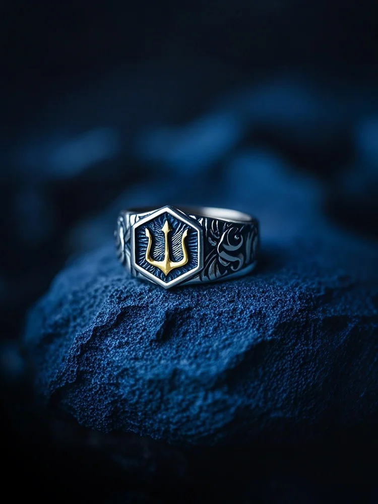 

Yuki Pure Silver Ring for Men And Women Stylish Retro Trident Design Cool Trendy Personality Ring Customizable Engraving