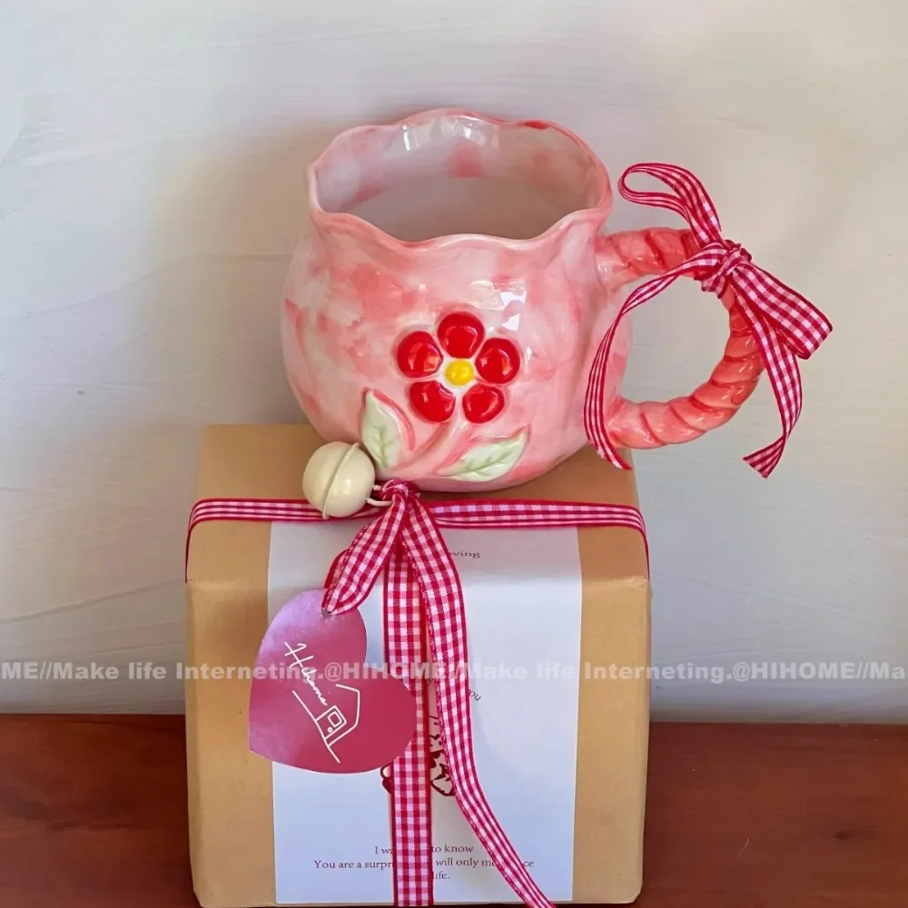 Cute Cherry Ceramic Mug, Small Niche Design, Water Cup with Gift Box, Household Drinking Set, Kitchen,Dining and Bar view 3