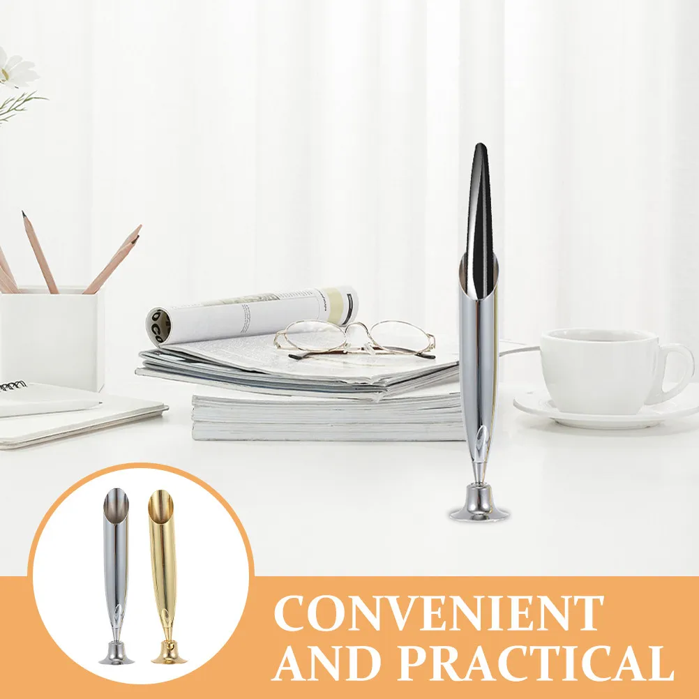 

2Pcs Rust Proof Stainless Steel Single Pen Holder Compact Desk Pen Stand for Fountain Quill Brush Pens Home Office Accessory