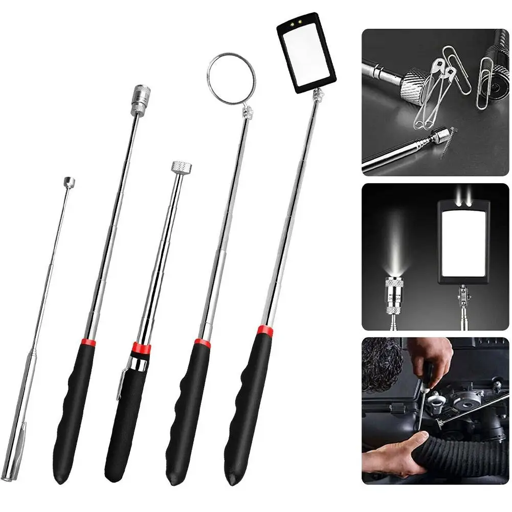 

5pcs Magnetic Pick-up Tool 360 Degree Rotation Telescoping Flexible Lamp Suction Rod Pickup Set Magnetic Grab Tools