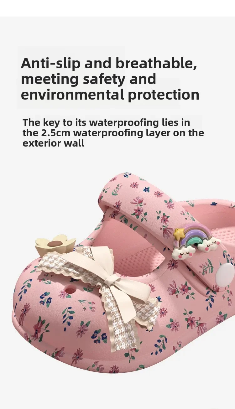 2026 Kinder Mädchen Einfarbige EVA-Clogs Kinder Prinzessinnen-Stil Schleifendekoration Slip-on Sandalen Riemen Rutschfeste Gartenschuhe – Detail 5