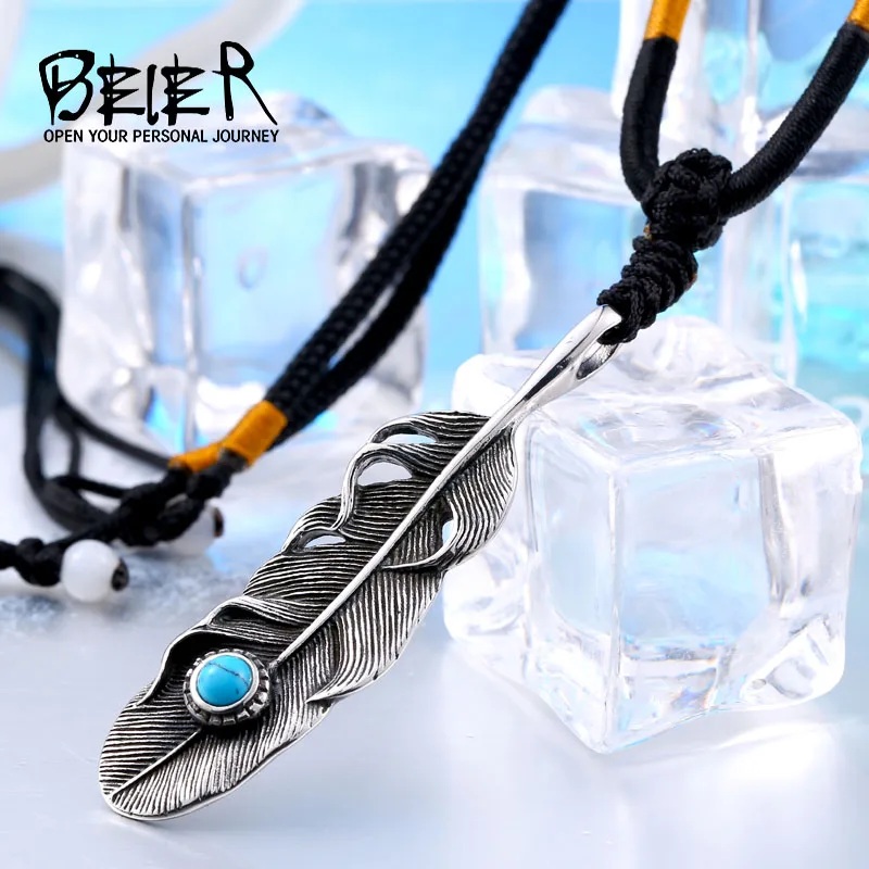 Beier 316L Stainless Steel pendant necklace  exqusite feather pendant for gift jewelry  LLBP8-187P