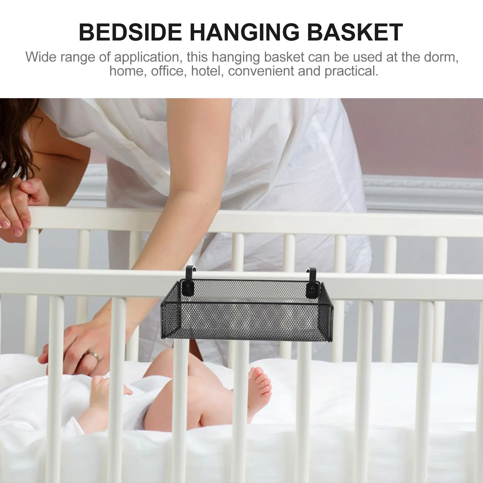 

Bedside Hanging Storage Basket Metal Dorm Organizer Holder for Phone Books Controllers Magazines Water Bottles