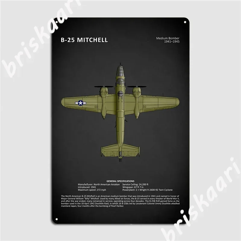 B25 Mitchell Bomber Poster Metal Plaque Cinema Living Room Garage Club Plaques Create Tin Sign Poster