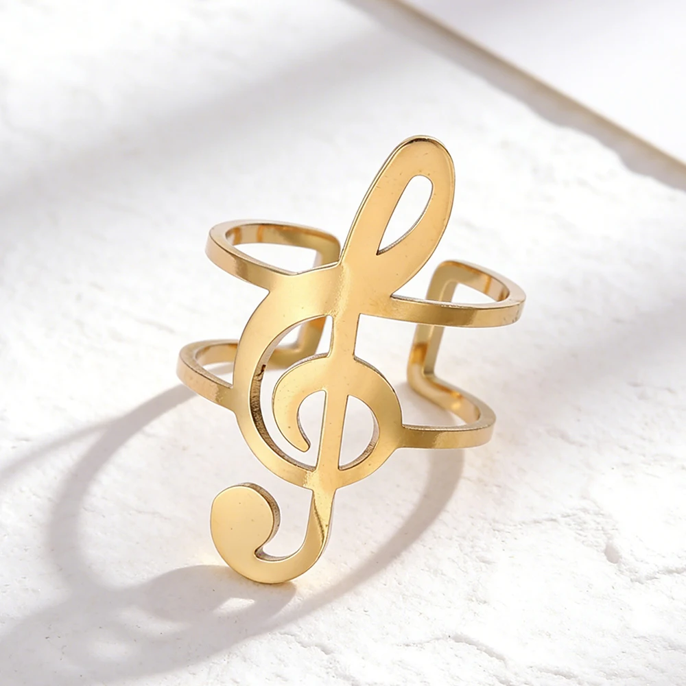 Stainless Steel Ring Featuring Musical Notes; Stylish, Openwork Design; Perfect As A Gift For Commuting Or Music Festivals