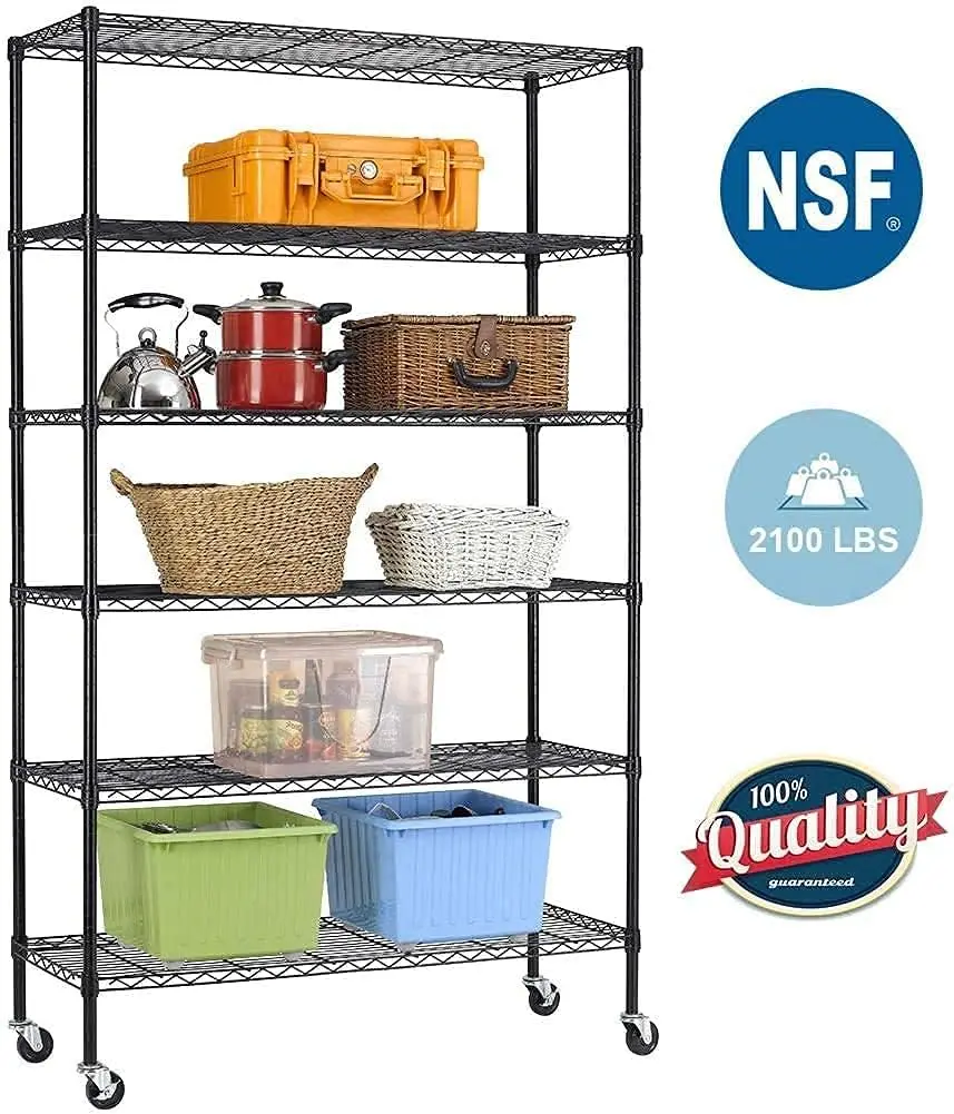 Imagem -06 - Wire Shelving Unit Storage Cart Metal Shelf Rolling Utility Cart Preto 2100lbs Capacidade 48 18 Wx82 h