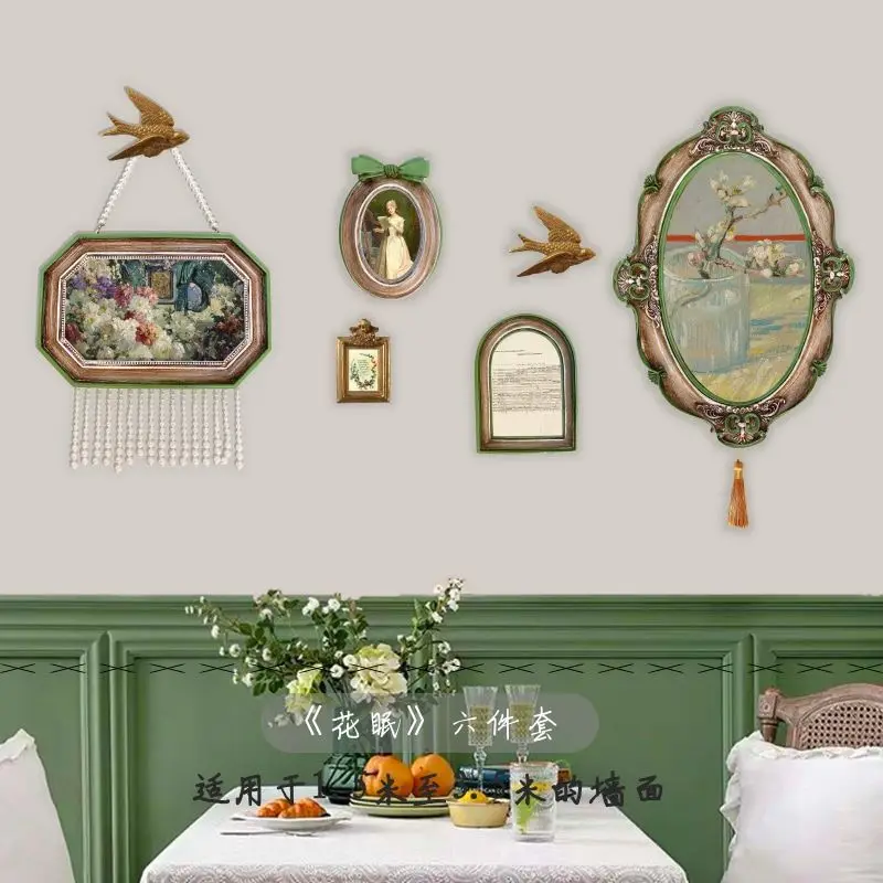 French resin photo frame wall-mounted sofa background light luxury decorative painting set entrance bedside combination