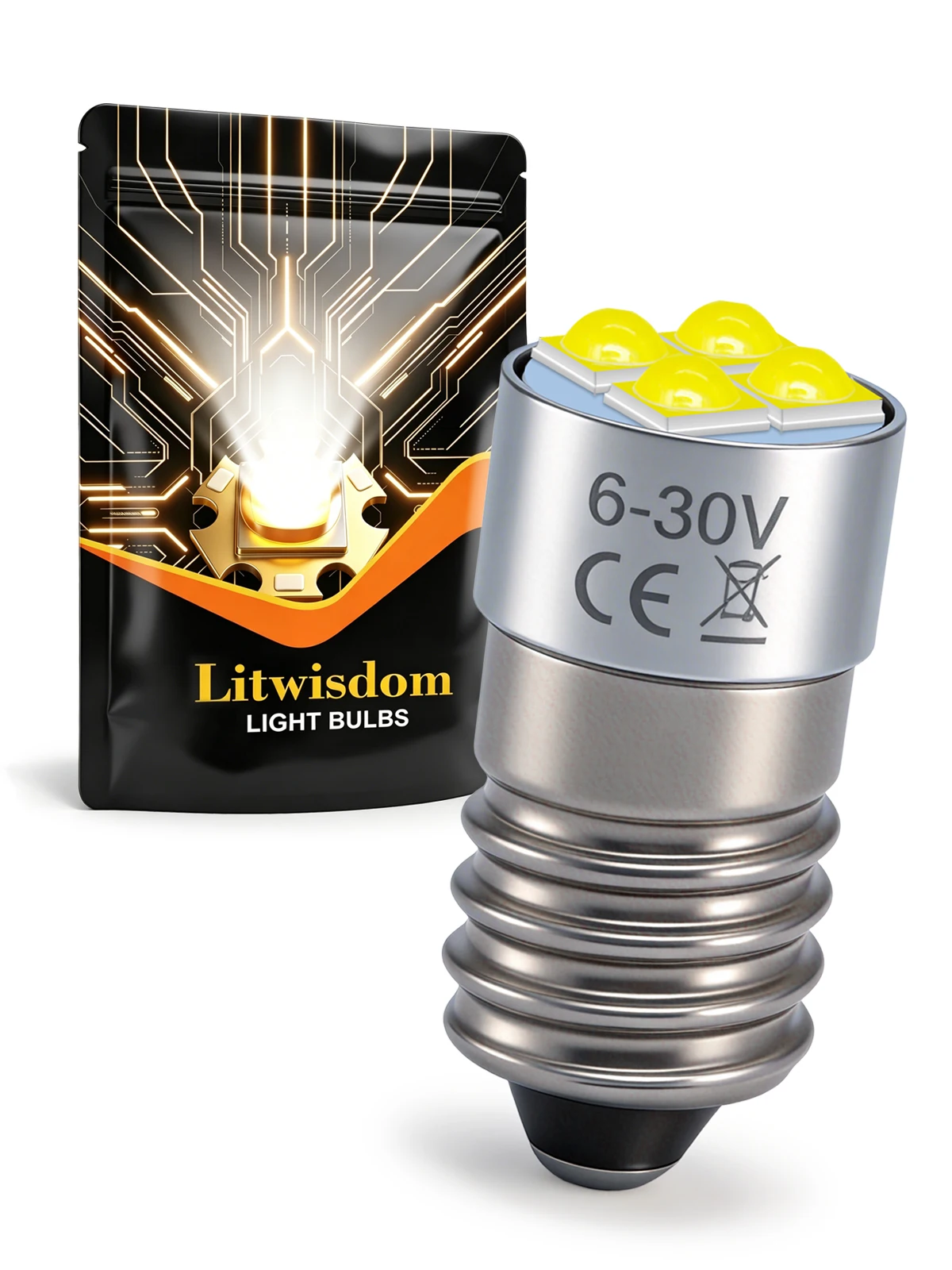 6-30V E10 LED  Mini Screw Base Bulb 3030SMD White 6000K Lamp 400LM Motorcycle ATV Dashboard Indicator Light Replacement 1Pcs