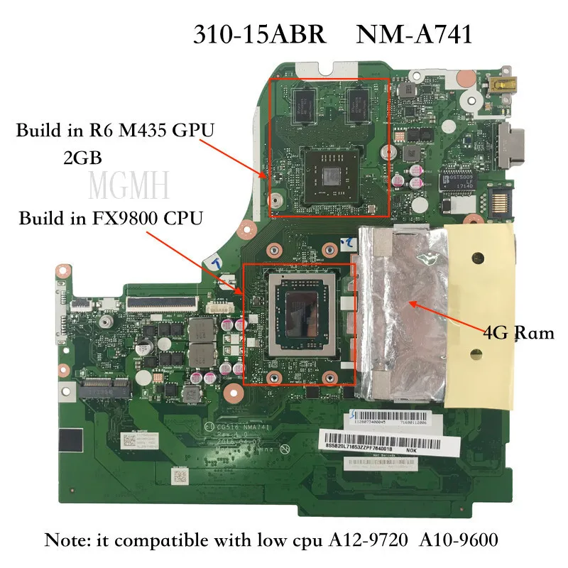 CG516 NM-A741 for Lenovo Ideapad 310-15ABR Laptop PC motherboard 5B20L71649