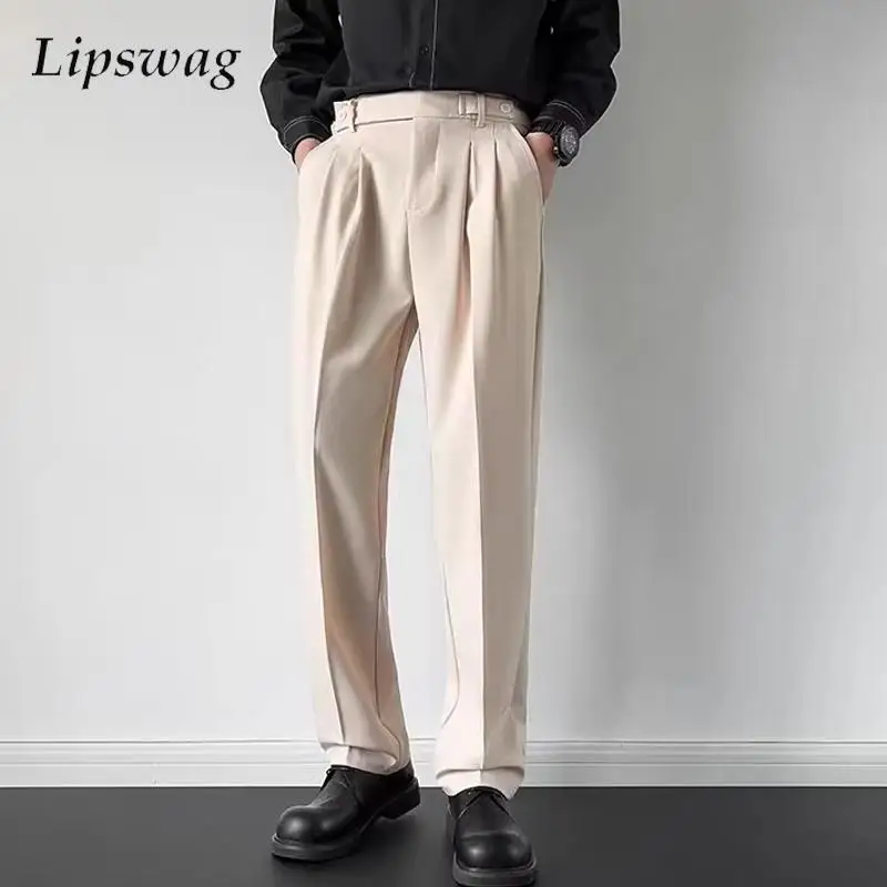 

Vibe Men's Trousers Solid Color Stretch Slim Fit Pencil Pants 2024 Spring Autumn Casual Pants For Men Streetwear Vintage Trouser