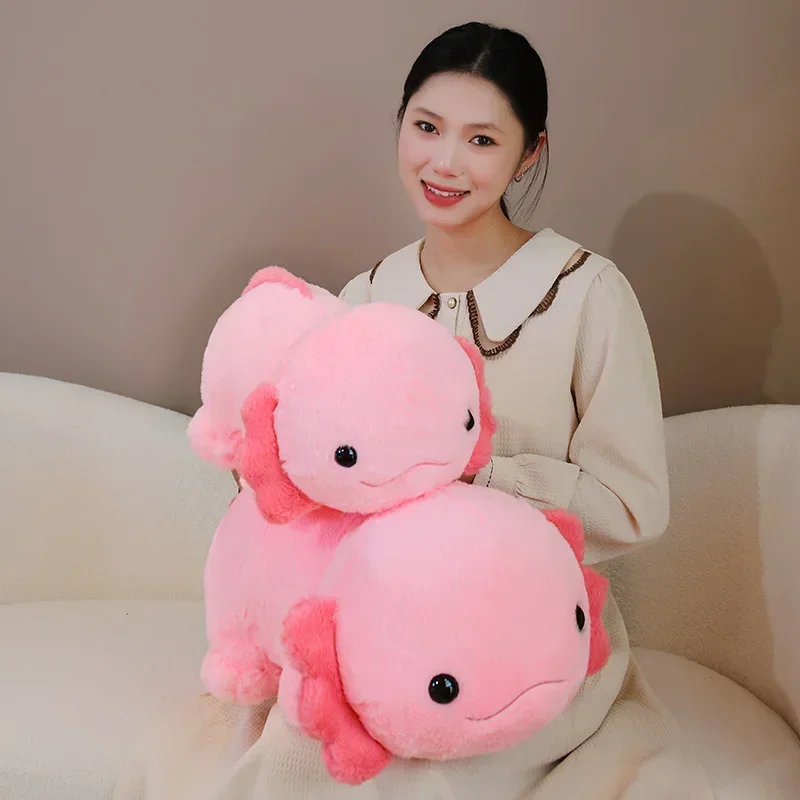 Cute Pink Newt Plush Toy Stuffed Animal Axolotl Salamander Fuzzy Long Plush Fish Appeasing Pillow Cushion Kids Gift