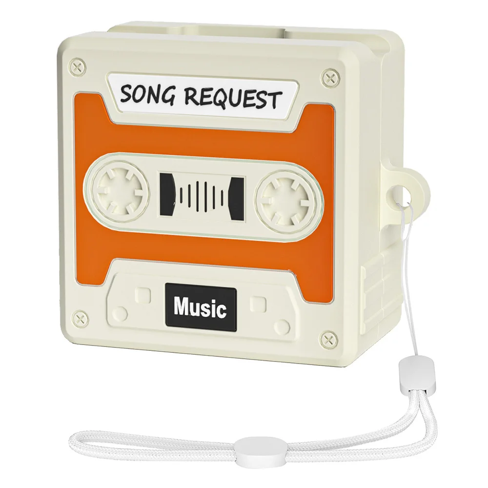 

For Samsung Galaxy Buds4 / Buds4 Pro Silicone Case Cassette Tape Style Earphone Cover with Lanyard - Orange