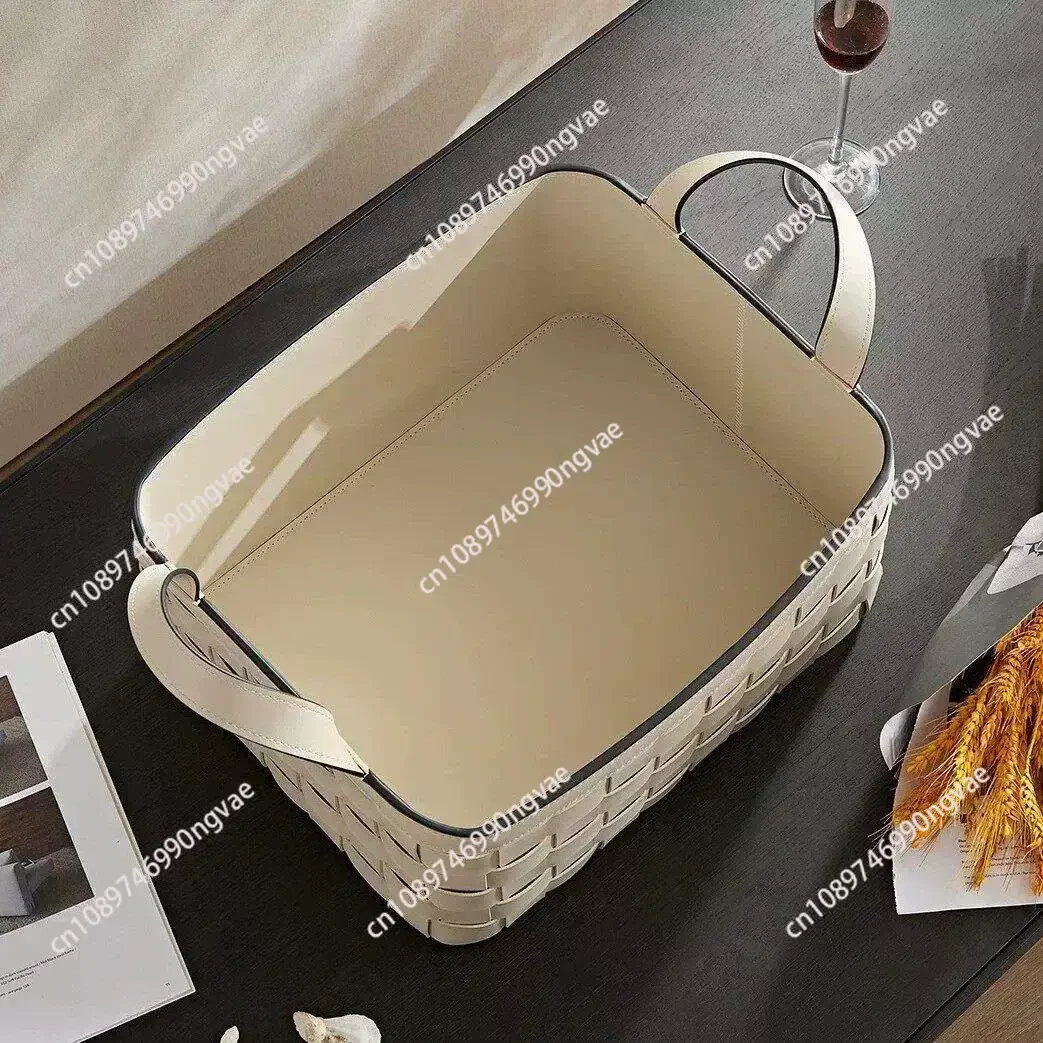 Portable Storage Basket， Cloakroom Soft Clothing Sundries Household Light Luxury Leather Woven Storage