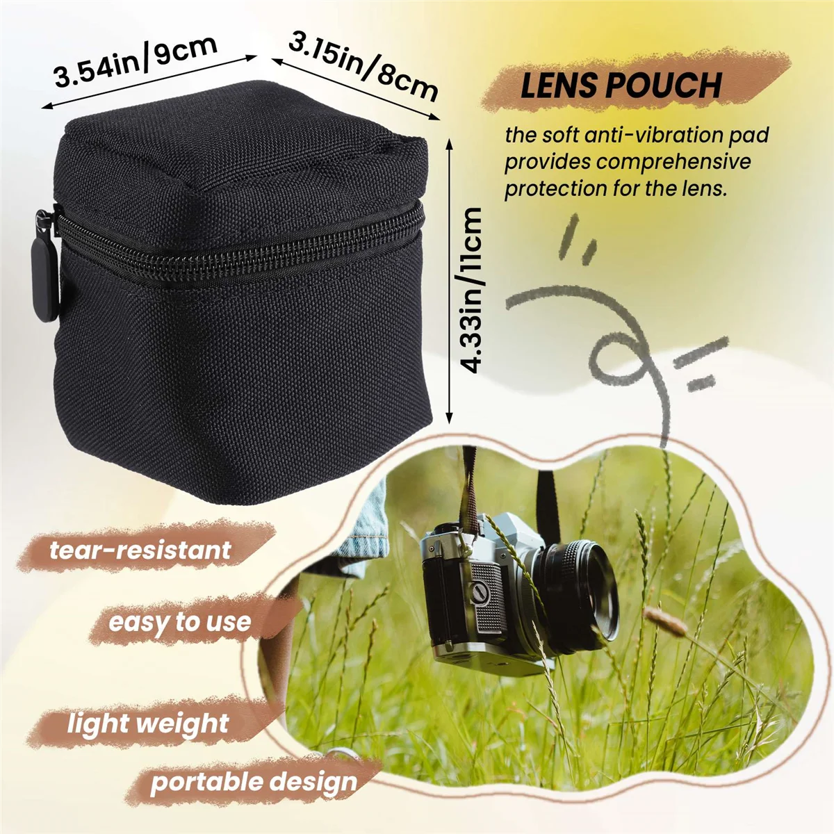 Bolsa para lentes de cámara DSLR, bolsa protectora gruesa acolchada a prueba de golpes, bolsa para lentes para cámara DSLR