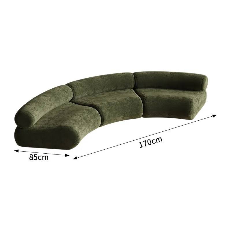 Large flat cream-style curved small apartment chenille fabric sofa
