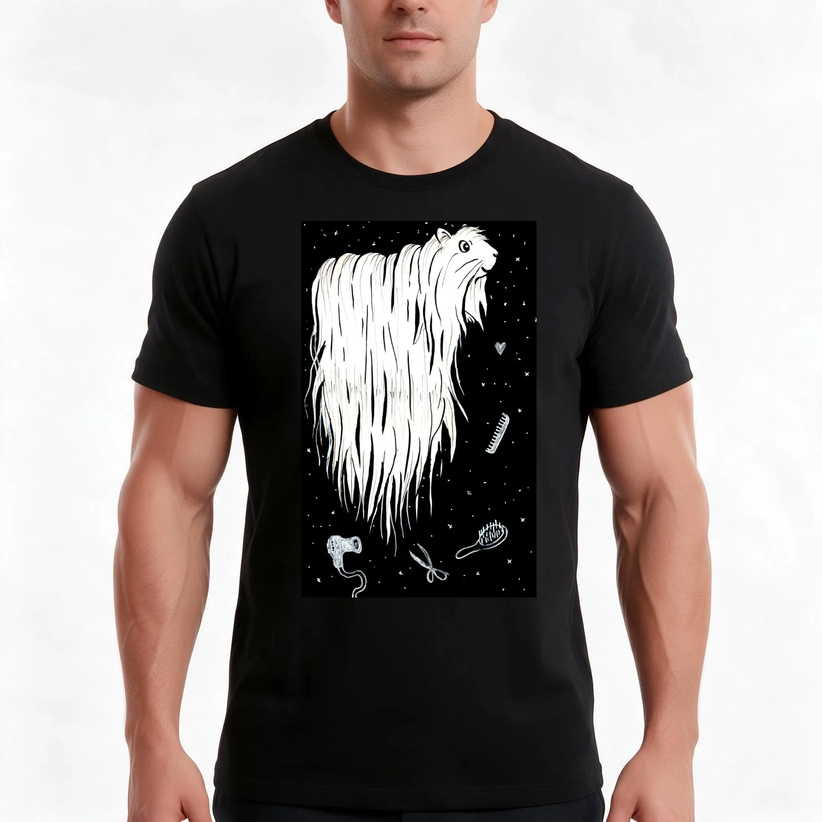 Long Hair Guinea Pig T-Shirt Summer Casual Cotton Tee Oversized Streetwear Tops Vintage Graphic Print Loose Fit Short Sleeve