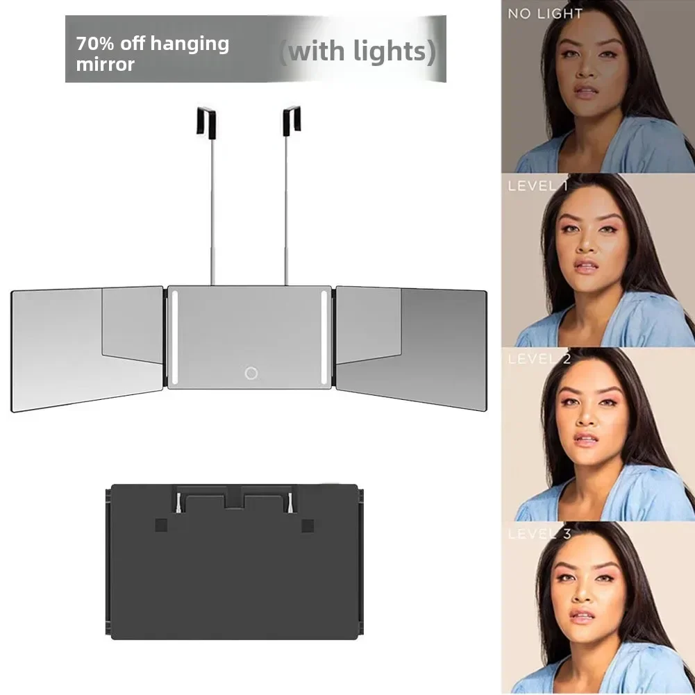 Adjustable LED Makeup Mirror Three-Fold Triple-Sided Folding Cosmetic Mirror for Reapplying Makeup And Checking Behind