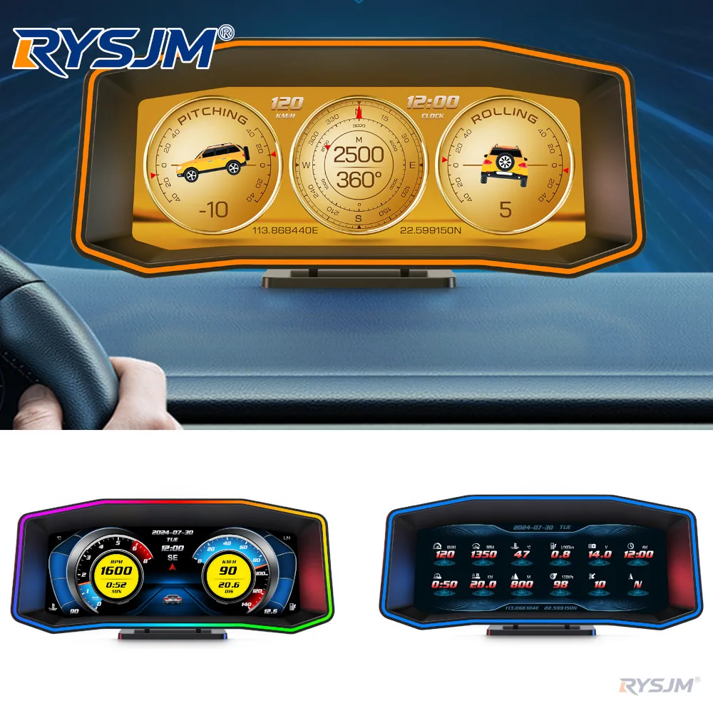 OBD2 & GPS Car Head Up Display P4 HUD Smart Gauge Digital Speedometer Obd2 Car Diagnostic Tool Fuel Consumption Tacho RPM Volts