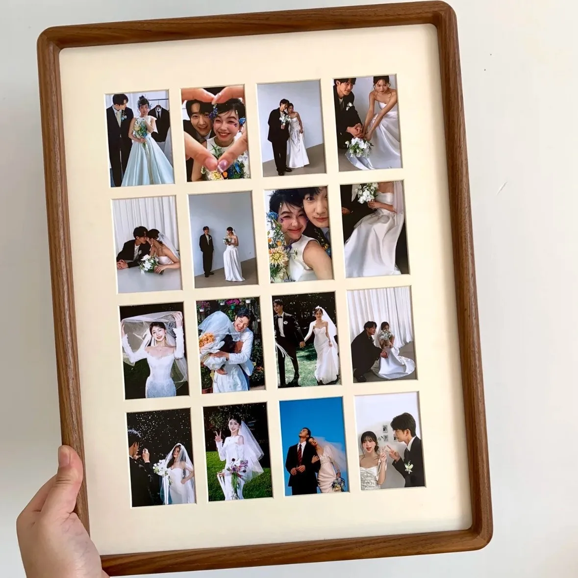 Walnut Wood A3 Photo Frame Display Stand for DIY 16-Grid Couple Wedding High-grade Big Picture Frame Home Desktop Decor Gift