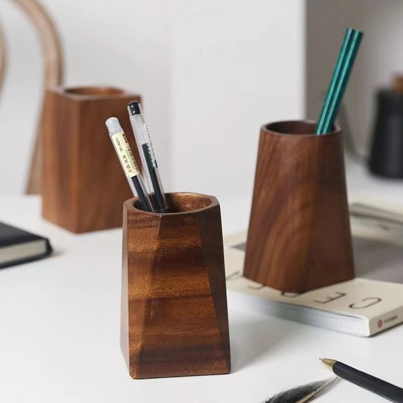 

Современный простой настольный органайзер из массива орехового дерева для ручек и канцелярских принадлежностей, многофункциональный контейнер для хранения