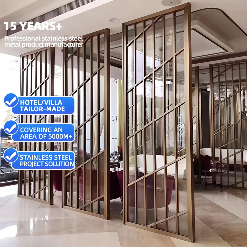Villa Restaurant Interior Metal Panel Profile Work Residential Hanging Room Divider Custom Antique Glass Screen