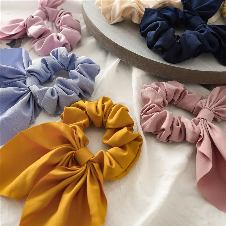 Good Quality Solid Color Yellow Camel Pink Hair Band Hair Gym XL Personalized Premium Rabbit Solid color ear scrunchies