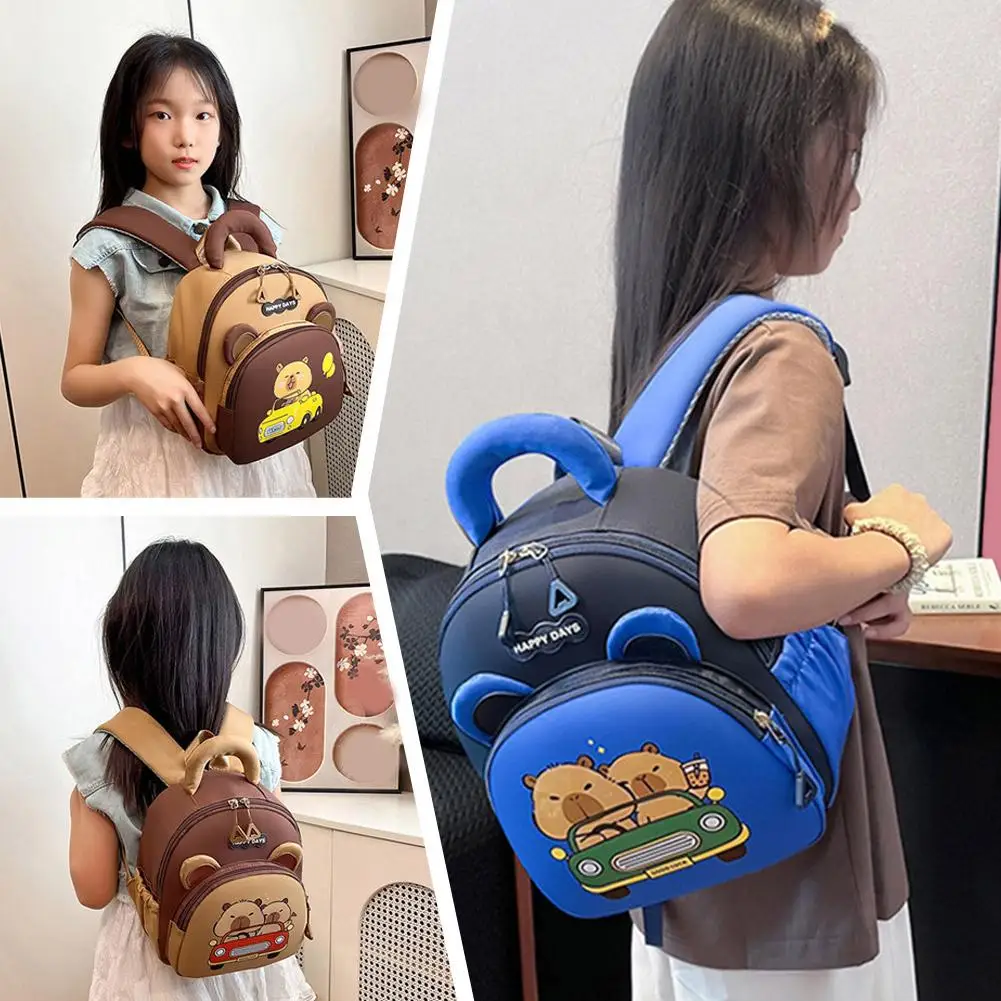 Simpatico zaino Capybara Borsa da scuola per studenti leggera in nylon Zaino per asilo multitasche di grande capacità per cartoni animati