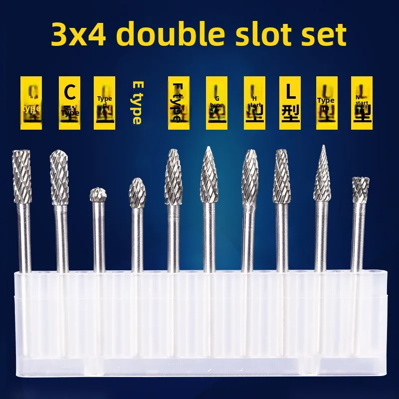 텅스텐 강철 연삭 헤드 경질 합금 회전 파일 금속 연마 구멍 확장 목공 조각 밀링 커터 세트 3*4