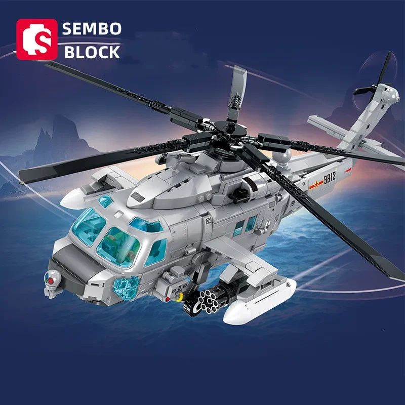 SEMBO BLOCK Z-20 model helicopter brick ornaments military series novelty toys DIY assembly gift collection for boy and children