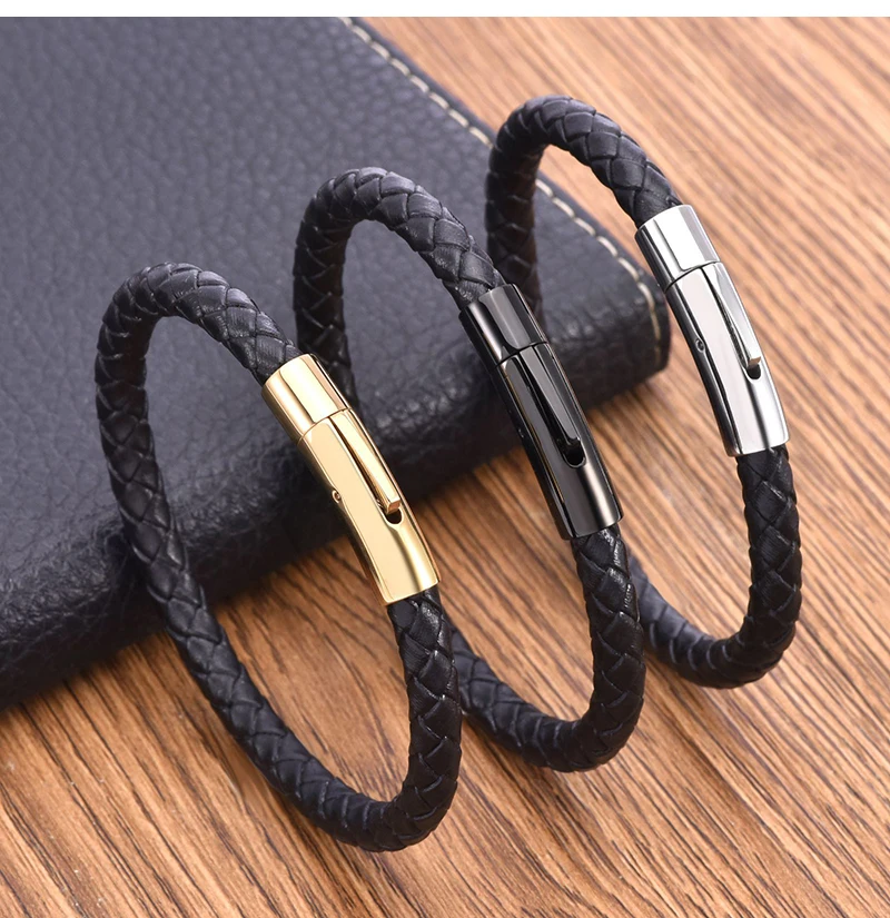 Hochwertiges Lederarmband für Männer und Frauen, Edelstahl-Accessoires, geflochtener Stil, Armreifen, Geburtstagsfeier, Schmuck, Geschenke – Detail 1