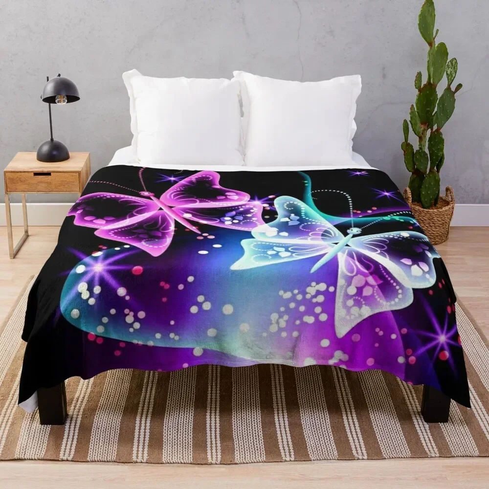 

Glowing Neon Butterflies Throw Blanket decorative Thermals For Travel Stuffeds halloween Blankets