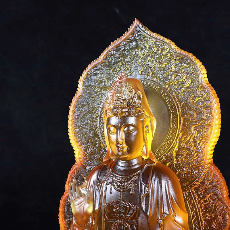 FX  Ancient dewaxing glazed backlit clean bottle Guanyin Home Furnishing Entrance Ornament Buddhist Hall Supplies Crafts