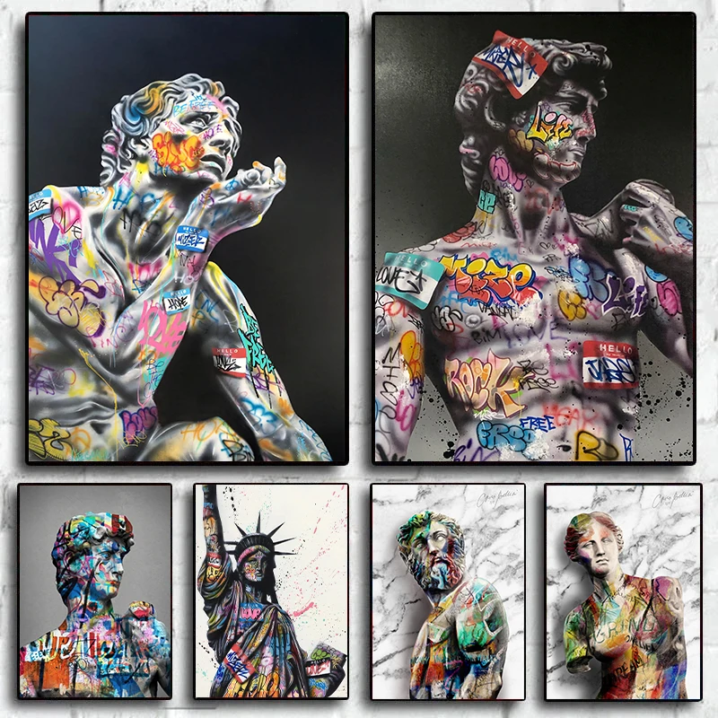 Graffiti Art Apollo Marble David Popolo Sculpture Poster Canvas Painting Modern Wall Art Picture For Living Room Home Decor