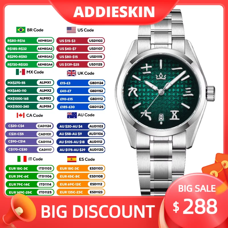 ADDIESKIN Hight Quality 9015 Automatic Mechanical Watch for Men 100M Waterproof Super Luminous Watches Sapphire Glass Wristwatch
