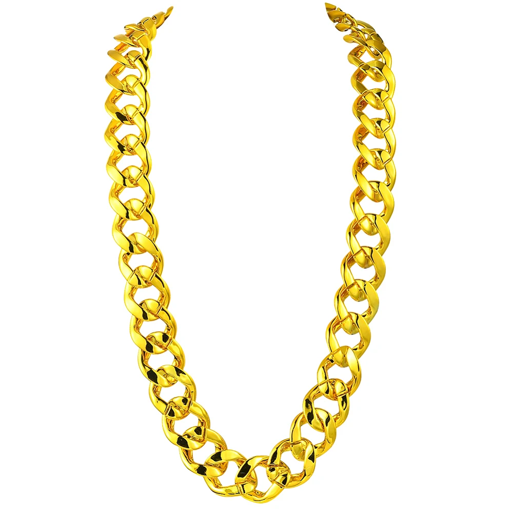 39.37 Inch/100cm Gold Cuban Necklace Chunky Link Necklace Acrylic Punk Style Big Thick 80s 90s Rapper Costume Chain Accessory