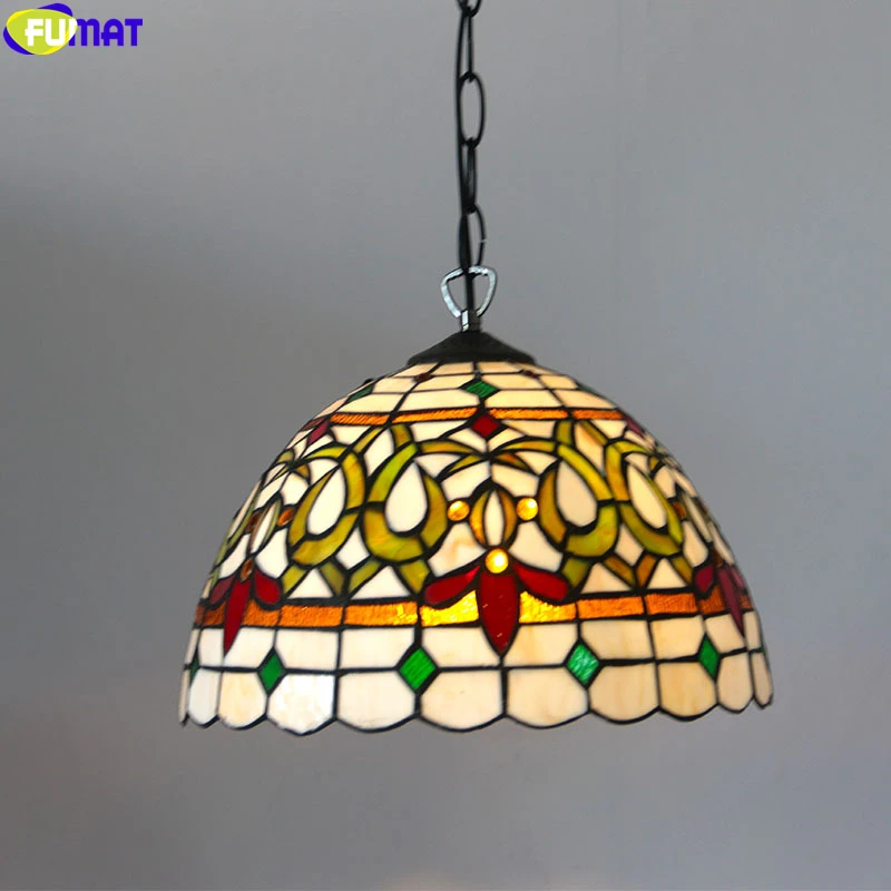 FUMAT Tiffany Single Head Droplight Pendant Light Stained Glass Hanging Lamp Fixture Home Decor Colorful Handcraft Art Lighting