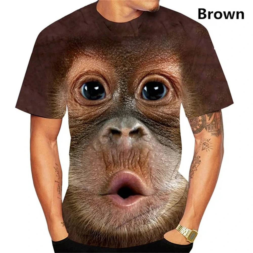 Funny Kiss Monkey Lip Graphic T Shirt for Men Clothing 3D Spoof Gorilla Orangutan Printed T-Shirt Unisex Short Sleeve Tops Tees