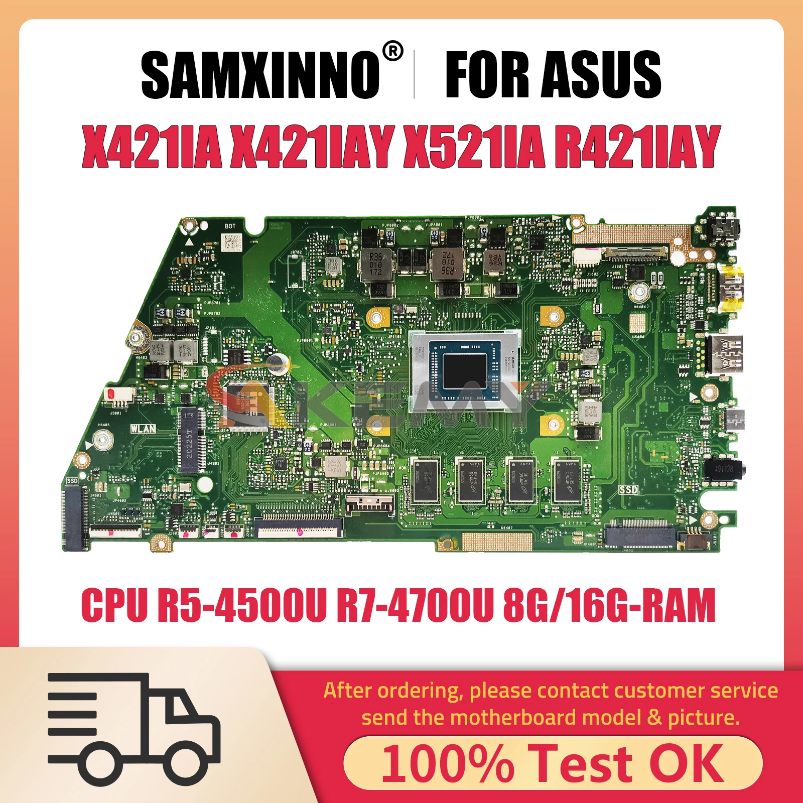 

X421IA Notebook Mainboard For ASUS Vivo Book X421IAY X521IA R421IAY Laptop Motherboard With CPU R5 4500U 8G RAM