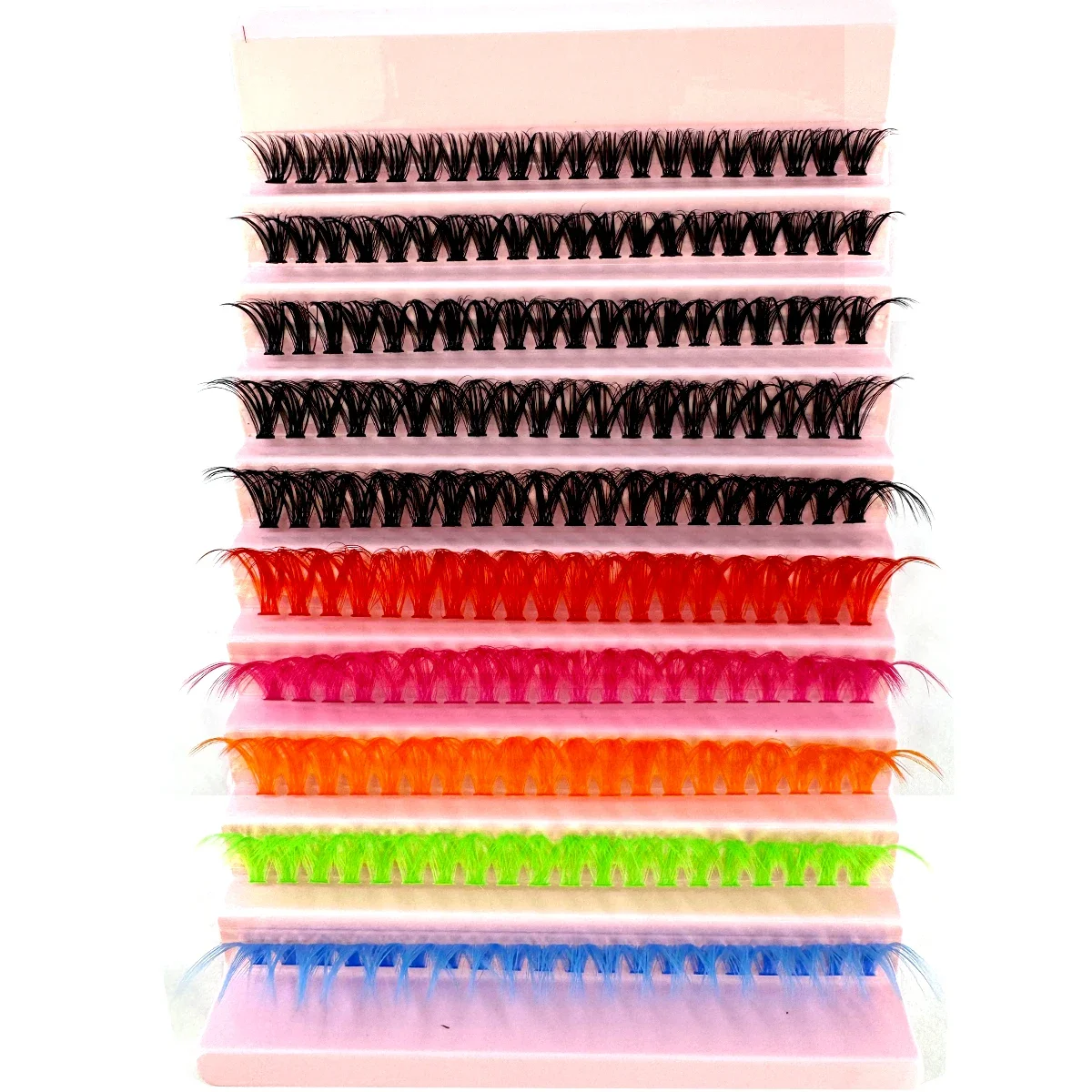 6색 + 블랙 속눈썹 클러스터 120개, 컬러 속눈썹 클러스터, 개별 속눈썹, D-롤 컬러 인조 속눈썹