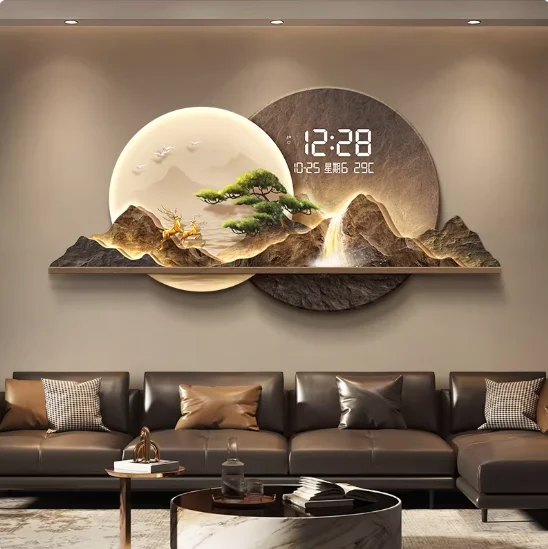 Water Flows, Wealth Flows: New Chinese-Style Living Room Decorative Painting Grand Landscape Sofa Backdrop Wall Mural Luxurious