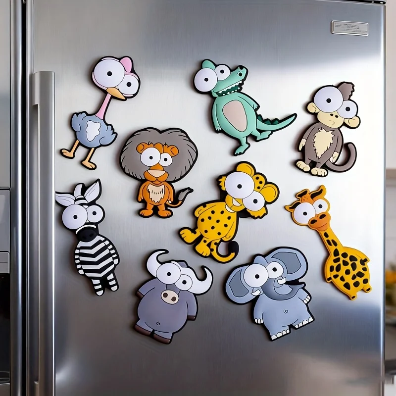 9pcs Large-Eyed Animal Soft Rubber Magnetic Stickers for The Zoo, Fridge Magnets, Memo Decoration, And Gifts for Christmas